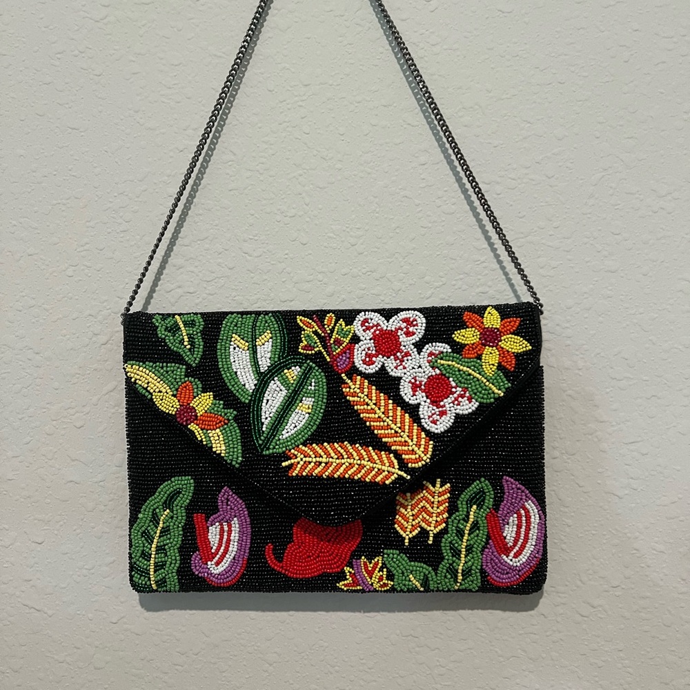 Aratta Black and Red Floral Clutch